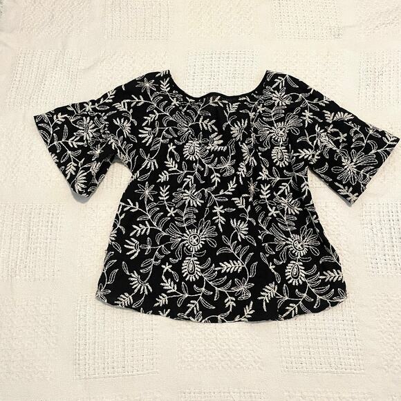 by Anthropologie floral embroidered bell sleeve scoop back blouse XS TB 8055 - Picture 8 of 12